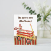 ソックモンキー 赤いワゴン 男の子 誕生児のお知らせ 案内状 (スタンド正面)