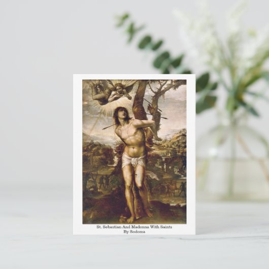 ソドーマによる聖セバスティアヌスと聖人のいるマドンナ ポストカード (スタンド正面)