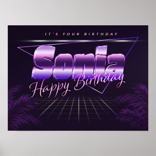 ソニア名Vorname lila retroポスターGeburtstag ポスター (正面)