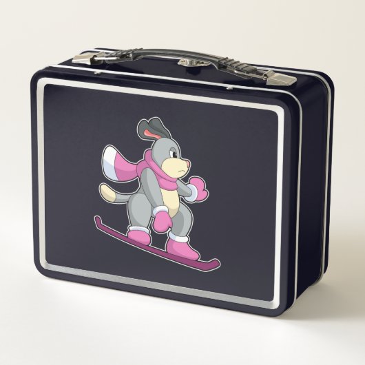 ソノボードとスノーボーダーとしての犬 メタルランチボックス (裏面)