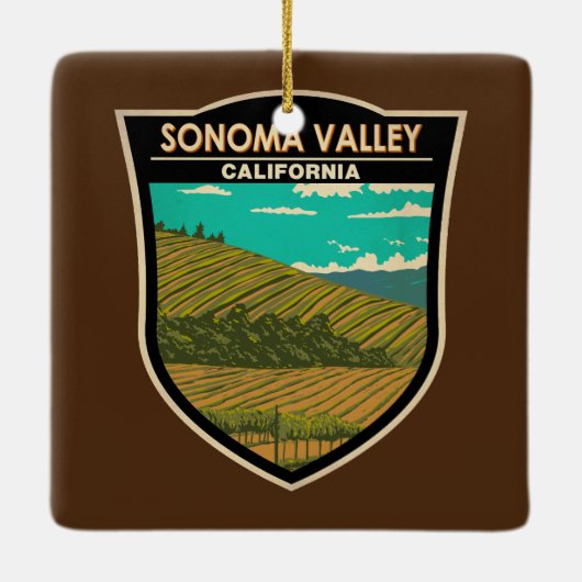 ソノマバレーカリフォルニアトラベルアートヴィンテージ セラミックオーナメント (裏面)