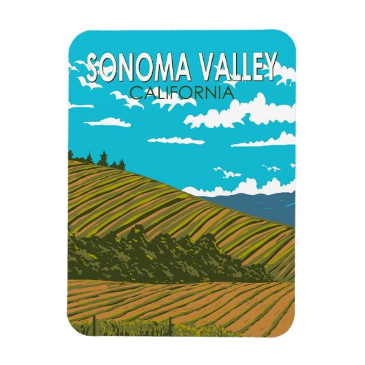 ソノマバレーカリフォルニアトラベルアートヴィンテージ マグネット (縦)