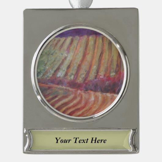 ソノマヴィネヤードカリフォルニアつる植物ワイン シルバープレートバナーオーナメント (正面)