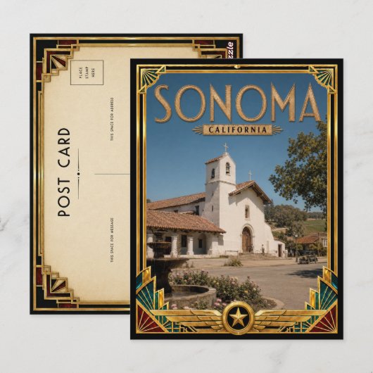 ソノマ・カリフォルニア アールデコ調の黄金時代のデザイン ポストカード (正面/裏面)