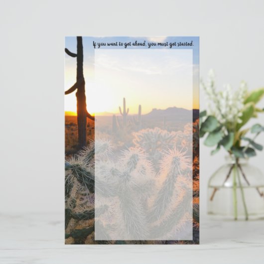 ソノラン砂漠に沈む巨大なサグアーロ・サボテン 便箋 (スタンド正面)