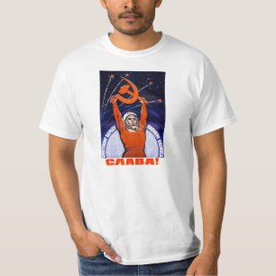 ソビエト宇宙のプロパガンダポスターワイシャツ Tシャツ