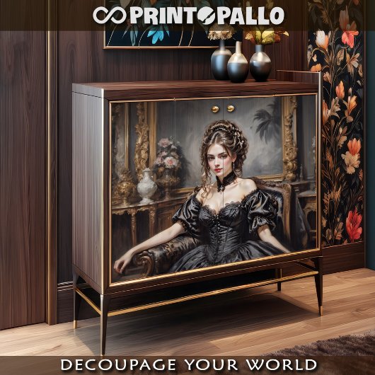 ソビクトリアンフエレガントァに黒いドレスを着た女性 薄葉紙