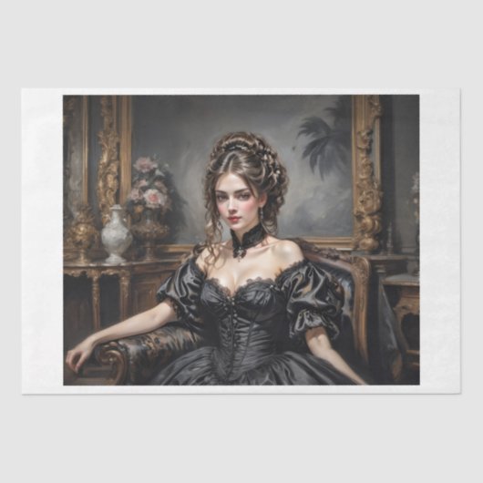 ソビクトリアンフエレガントァに黒いドレスを着た女性 薄葉紙 (正面)