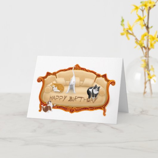 ソファいけなネコ誕生日 カード (黄色い花)