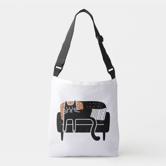 ソファお洒落で眠る黒猫 クロスボディバッグ (正面)