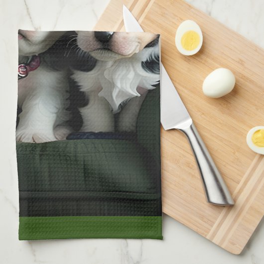 ソファすごいーにかわいい子犬2 キッチンタオル (四つ折り)