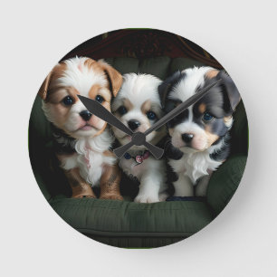 ソファすごいーにかわいい子犬2 ラウンド壁時計