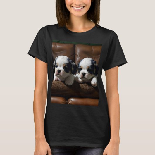 ソファすごいーの可愛い子犬1 Tシャツ (正面)