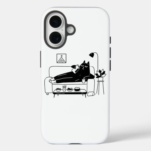 ソファでおやつを食べながらくつろぐ黒猫 Case-Mate iPhoneケース (裏面)