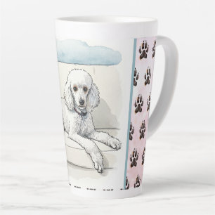 ソファでプードルと犬のプリント背景 カフェラテマグ