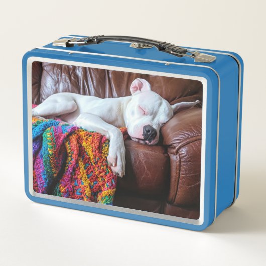 ソファで寝るペットの座る仕事犬 メタルランチボックス (裏面)