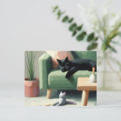 ソファで寝る黒猫猫好き ポストカード (スタンド正面)