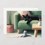 ソファで寝る黒猫猫好き ポストカード (正面/裏面)