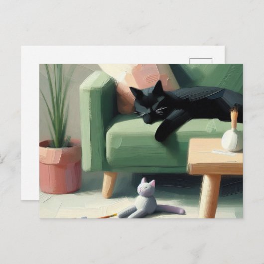 ソファで寝る黒猫猫好き ポストカード (正面/裏面)