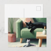 ソファで眠る黒猫 ネコ好きさんへ ポストカード (正面/裏面)