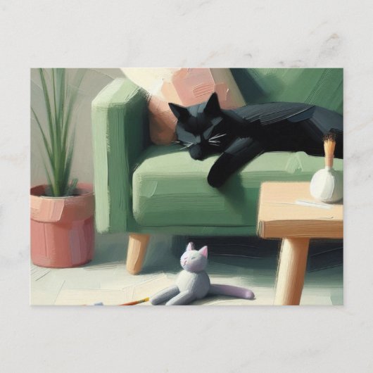 ソファで眠る黒猫 ネコ好きさんへ ポストカード (正面)