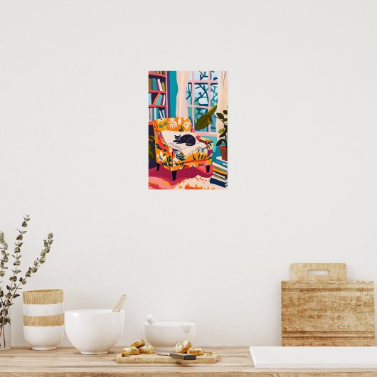ソファで眠る黒猫 ポスター (キッチン)
