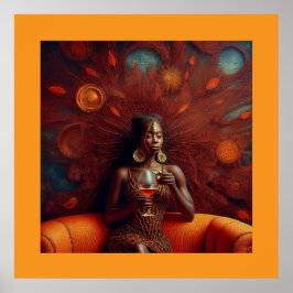 ソファで飲み物を飲む女性 ポスター