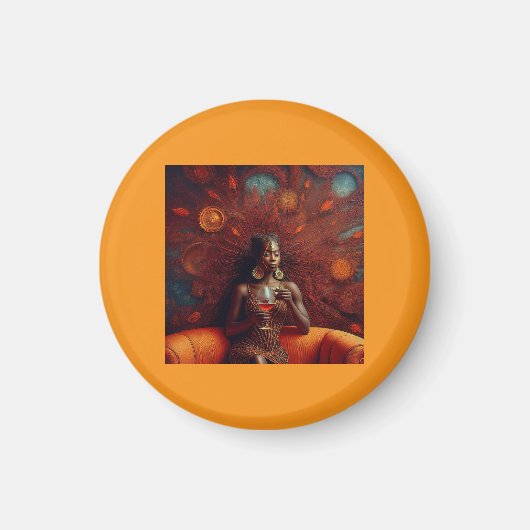 ソファで飲み物を飲む女性 マグネット (正面)