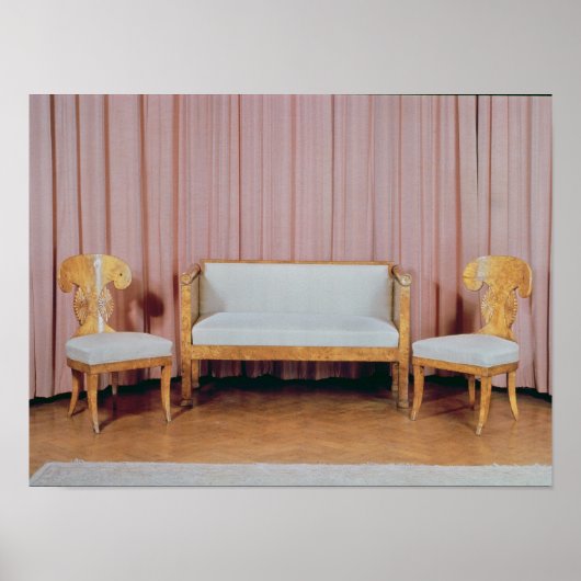 ソファと2つの椅子、カレリアン樺の木、1810-20 ポスター (正面)