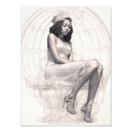 ソファに座ったエキゾチックな少女 フォトプリント           