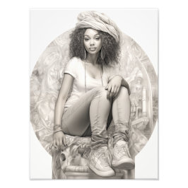 ソファに座ったエキゾチックな少女 フォトプリント           