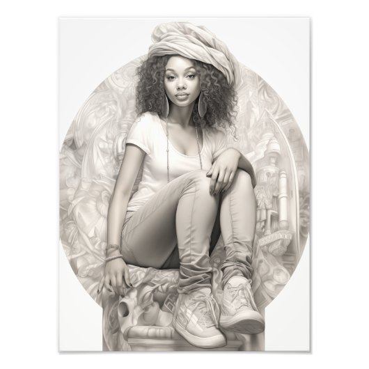 ソファに座ったエキゾチックな少女 フォトプリント            (正面)