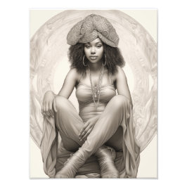 ソファに座ったエキゾチックな少女 フォトプリント           