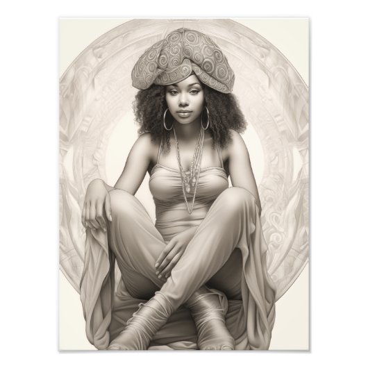 ソファに座ったエキゾチックな少女 フォトプリント            (正面)