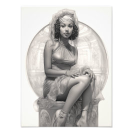 ソファに座ったエキゾチックな少女 フォトプリント           