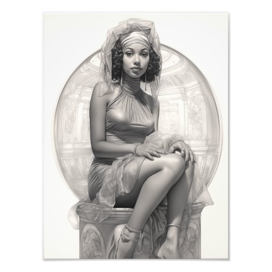 ソファに座ったエキゾチックな少女 フォトプリント            (正面)