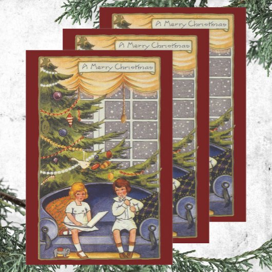 ソファに座る子供たち ラッピングペーパーシート