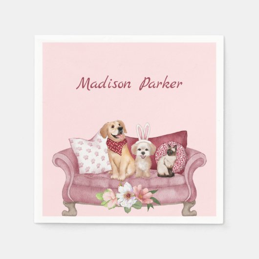 ソファの上の幸せな友人 スタンダードカクテルナプキン (正面)