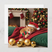 ソファの猫のクリスマス テーマ シーズンカード (正面/裏面)