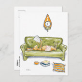 ソファはがき上のウサギ ポストカード (正面/裏面)
