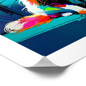 ソファカラフルーにポップ・アートの飾られるアートのペルシャ猫 ポスター (角)