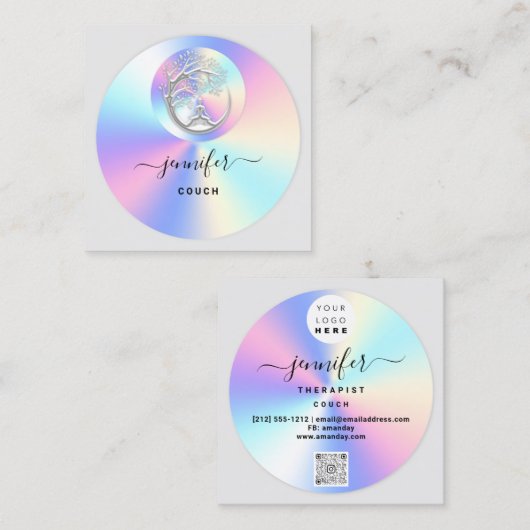 ソファセラピストフォトホログラフQRロゴヨガ スクエア名刺 (正面/裏面)