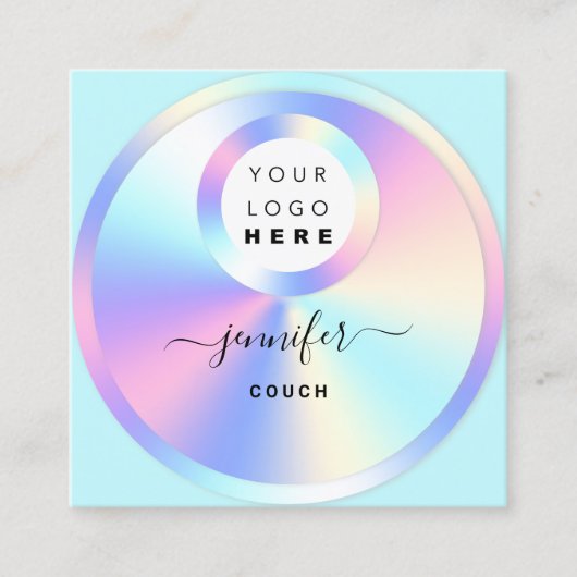 ソファセラピストホログラフQRコードロゴフォトアクア スクエア名刺 (正面)