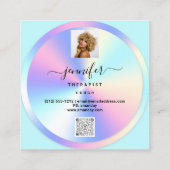 ソファセラピストホログラフQRコードロゴフォトアクア スクエア名刺 (裏面)