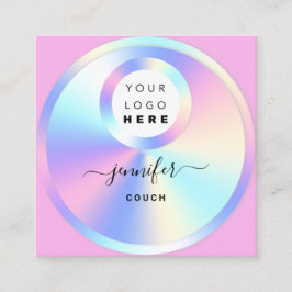 ソファセラピストホログラフQRコードロゴフォトピンク スクエア名刺