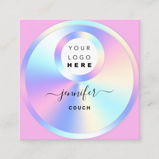 ソファセラピストホログラフQRコードロゴフォトピンク スクエア名刺 (正面)