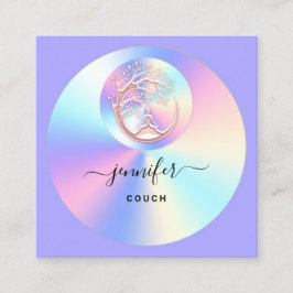ソファセラピストホログラフQRロゴヨガパープル スクエア名刺