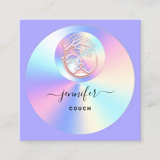 ソファセラピストホログラフQRロゴヨガパープル スクエア名刺 (正面)