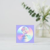 ソファセラピストホログラフQRロゴヨガパープル スクエア名刺 (スタンド正面)