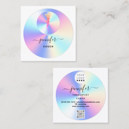 ソファセラピスト写真ホログラフQRロゴ体 スクエア名刺 (正面/裏面)